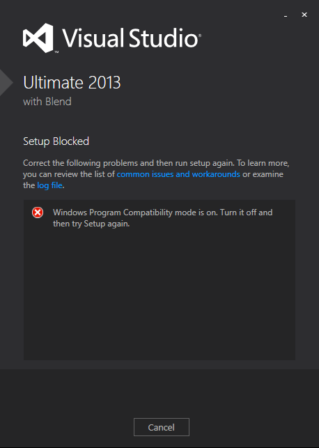 Visual Studio 2012-3 Install Fails: Program Compatibility Mode is on Error Solution Çözümü